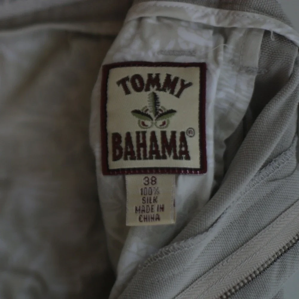 Tommy Bahama Relax Mens 38 Pleated 100% Silk Pants Khaki Beige Relaxed Trousers